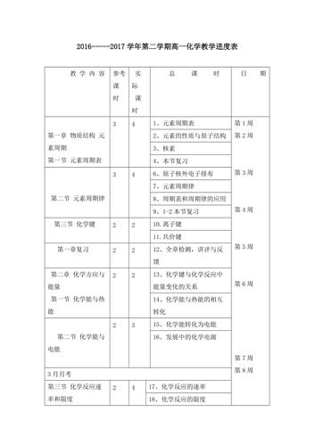 高一化学教学计划，高一化学教学计划及进度表必修二