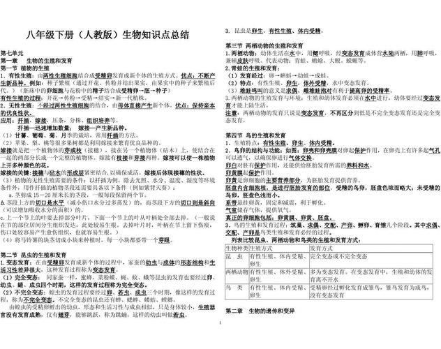 初二生物下册知识点？初二生物下册知识归纳？